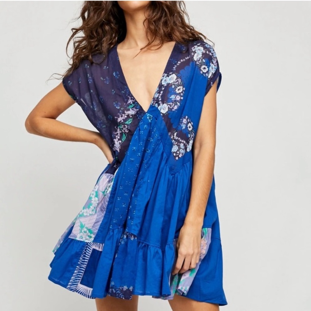Free People Mended with Scarves Pieced Mixed Printed Colorful Mini Dress